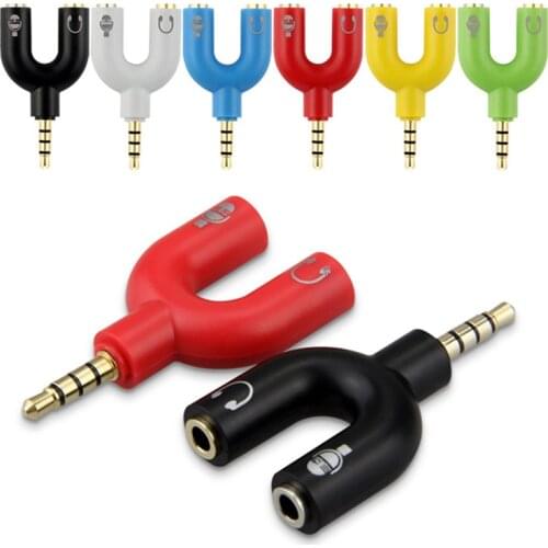 Earphone Connector Converter 3.5mm Stereo Splitter Audio To Mic & Headset Jack Plug Adapter