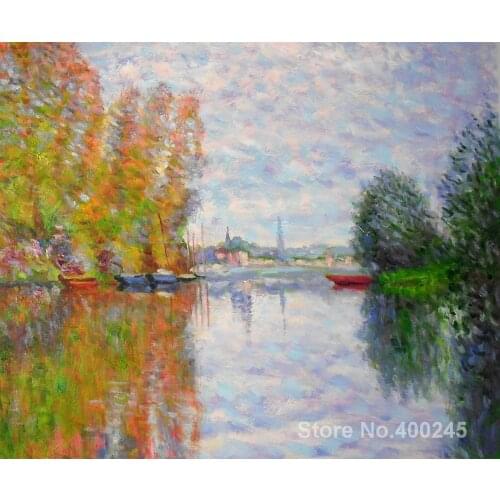 Landscape Paintings by Claude Monet Autumn on the Seine at Argenteuil Bedroom decor High quality