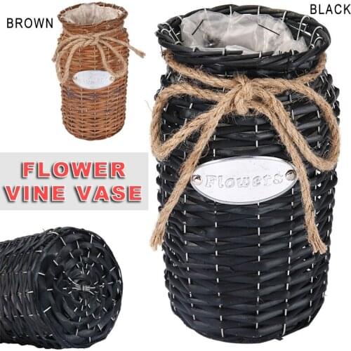 Wicker High Floor Vases Flowerpot Handmade Flower Basket Weddings Gadget Decoration For Living Room Coffee Shop