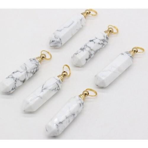 Natural Perfume Bottle White Turquoise Stone Pendant Necklace Essential Oil Diffuser Howlite Stone Charms for Jewelry Making