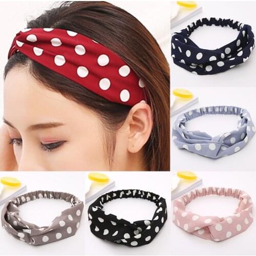 Fashion Polka Dot Elastic Hair Bands Women Girls Wave Point Cross Knot Headbands Korean Style Hair Accessories Makeup Hairband
