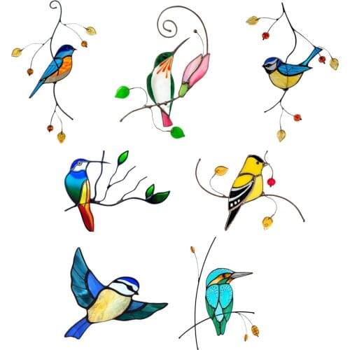 Stain Glass Window Wall Hummingbird Stickers Clings Home Decor Anti Collision Wall Decals Living Room Decorations