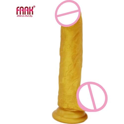 FAAK golden penis with suction cup male realistic dildo clear Blood vessel soft silicone sex toys for women lesbian masturbate