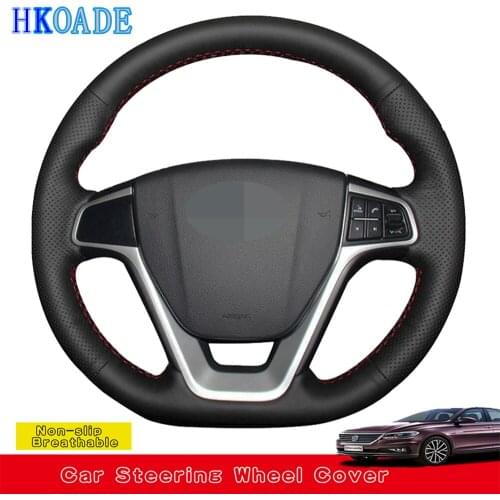 DIY Hand-stitched Black Wear-resistant Artificial Leather Car Accessories Steering Wheel Cover For Geely EMGRAND GT 2015-2017