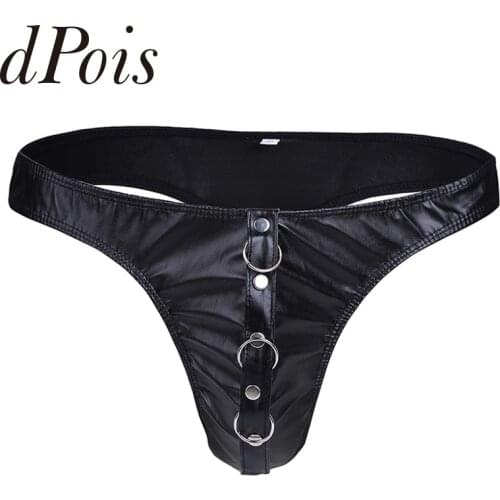 Sexy Men Male Faux Leather Underwear Briefs Bikini Underpants with O-rings Hommes Trangle Briefs Panties