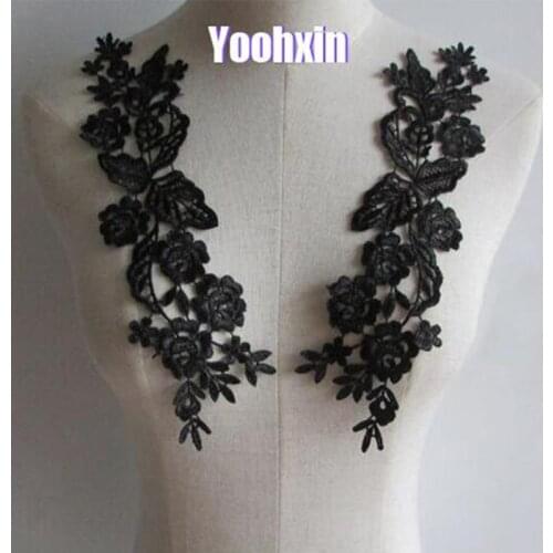 Modern Embroidery black 3D flower lace fabric trim ribbon DIY sewing applique collar cloth dubai wedding fringe guipure decor