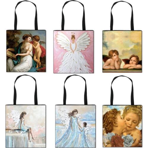 Fairy / Love Angel Print Tote Bags Women Causal Shoulder Bag for Travel Girl Handbags Ladies Storage Shopping Bag