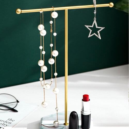 Top Gold T-shaped Earrings Ring Necklace Watch Jewelry Shelf Wooden Bottom Jewelry Stand Counter Pendant Jewelry Display Stand