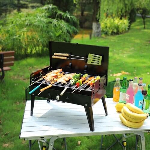 Outdoor barbecue oven household portable barbecue oven folding portable box barbecue rack grill camping grill table