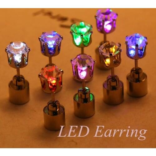1 Pair LED Ear Studs Unique Boys Girls LED Light Halloween Party Square Night Bling Studs Earring Led Party Music Festival