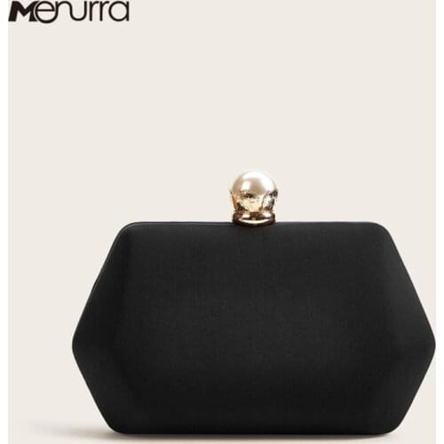 Pearl Irregular Evening Chain Bag Satin Silk Hard Case Box Clutch Bridal Purse Handbag Shoulder Bag Wedding Prom Party