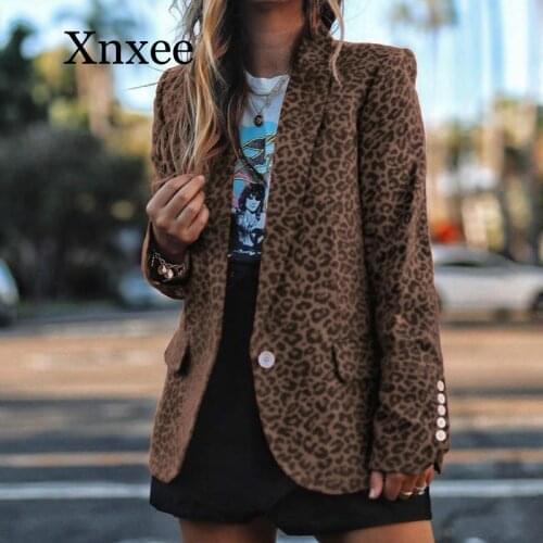 Elegant Office Lady Blazers brown Printed Leopard Blazers Notched Spring Autumn Long Sleeve Women Jacket Slim Red Coat office