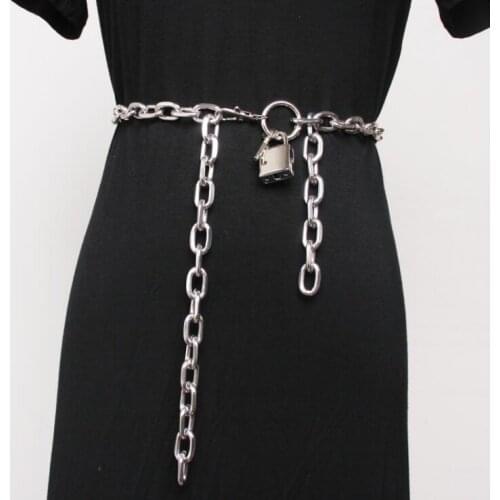 Womens runway fashion metal chain key Cummerbunds female Dress Corsets Waistband Belts decoration narrow belt R3158
