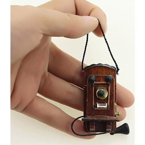 1/12 Doll House Miniature Vintage Wall Hanging Telephone Simulation Furniture Model For Mini Decoration Dollhouse Accessories