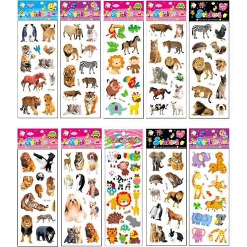 10Pcs no-repeat DIY Toys Stickers PVC Gifts For Kids Animals Zoo Tiger Lion Cat Dogs A