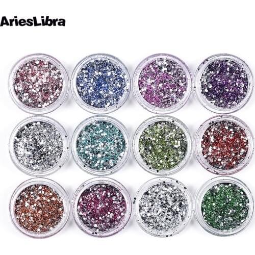 12 pots/set Nail Art Sequins Glitter Powder Colorful Nail Art Dust For Gel Nail Art Decorations Set DIY Nail Pigment Powder Dust