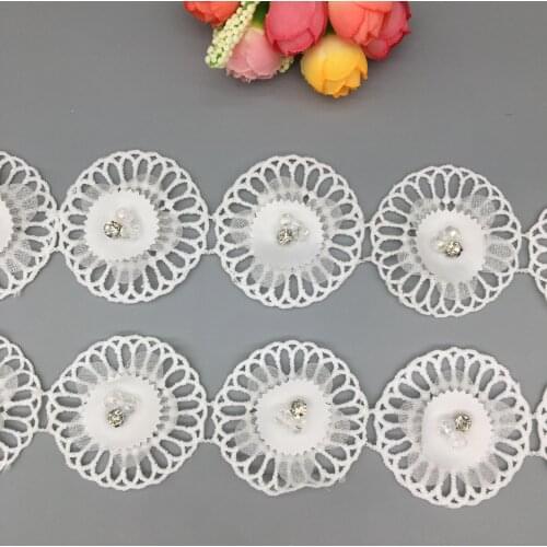 20x Lace Fabric Cotton 3D Diamond Flower Pearl Embroidered Lace Trim Ribbon Sewing Craft For Costume Wedding Dress Decorati