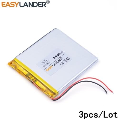 3pcs /Lot 655560 2150mah 3.7v lithium Li ion polymer rechargeable battery DIY mobile emergency power charging treasure battery