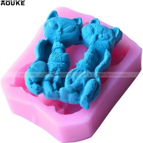 3D Two Cat Shape Fondant Cake Mold Candy Chocolate Silicone Molds Biscuits Embossed Mould DIY Baking Cake Decoration Tools Aouke