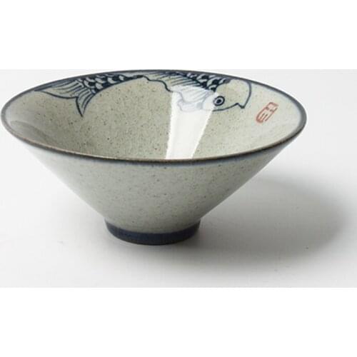 70ml Vintage Hand Painted Japanese Fish Pottery Cups Tea Cup Set Teaware Hat Sharp Bowl For Tea Ceremony Teacup Mugs