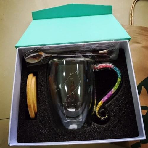 Constellation glass with diamond large capacity office mug with cover spoon coffee cup double custom gift set