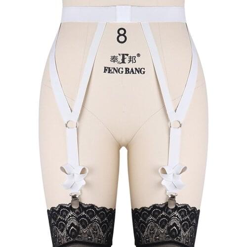 Bondage Stockings Wedding Garter Leg Harness Belt Goth Sexy Lingerie White Bow Body Cage Women Body Harness Garter Belt