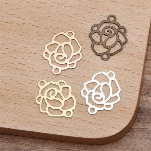 SIXTY TOWFISH 30 Pieces DIY Jewelry Accessories 14*17mm Handmade Materials Charms Brass Flower Filigree Flower Slice