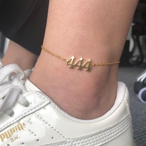 Stainless Steele Bracelet on the leg 222 333 111 444 888 999 777 555 666 Angel Number Ankle Bracelet Beach Accessories Jewelry