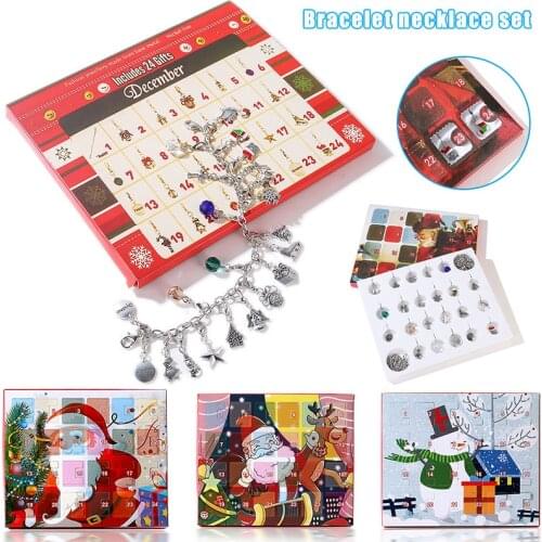 Christmas Advent Calendar DIY Charms Bracelet Necklace with Pendants Jewelry Set LL@17