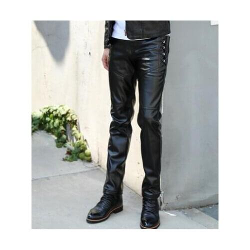 Pants with boots, mens nine points, cold leather pants, mens motorcycle, winter windproof personality, riding warm pants