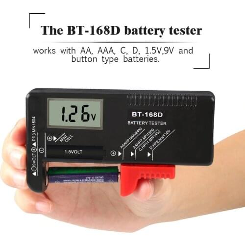 BT-168D Portable Digital Battery Tester Volt Checker for 9V 1.5V Button Cell Rechargeable AAA AA C D Universal Battery Teste