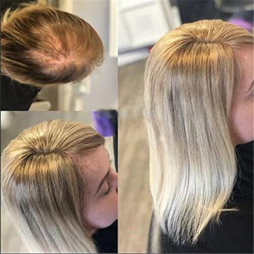 BYMC 7*10cm ombre blonde Hair Toupee Woman Top Piece European Remy Hair One Piece Hair Topper Mono Clip Wig for Less hair Women