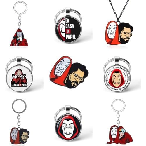 La Casa De Papel necklace The House of Paper Money Heist Keychain Salvador Dali Professor Funny Key Chain Women Jewelry Gift