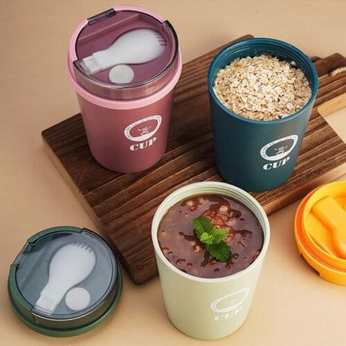 500ml Breakfast Cup with Lid and Spoon Soup Cup Porridge Cup Can Be Microwaved and Sealed Portable For Children Student