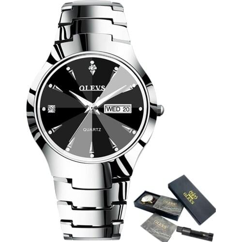 OLOEVS Mens Business Watches Fashion Casual Quartz Tungsten Steel Strap Waterproof Date Weekday Luminous Wristwatch Male Clock