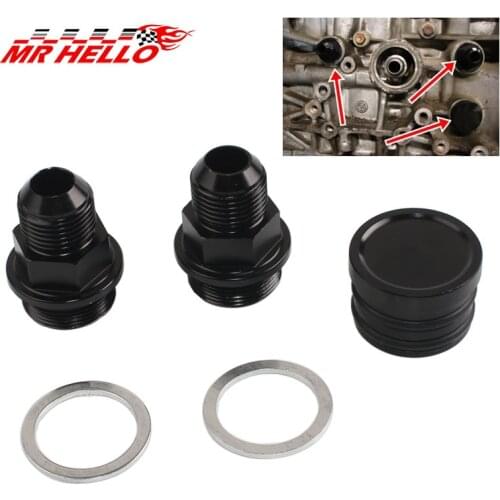 BLACK REAR BLOCK BREATHER FITTINGS AND PLUG FOR B16 B18C CATCH CAN M28 TO 10AN