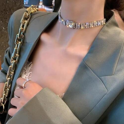 FYUAN Big Crystal Choker Necklaces for Women Geometric Rhinestone Necklaces Weddings Jewelry Party Gifts