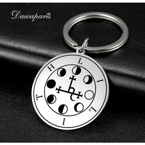 Dawapara Sigil of Lilith Pendants Keyring Night and Moon Demon Goddess Solomon Magic Kabbalah Amulet Stainless Steel Keychain