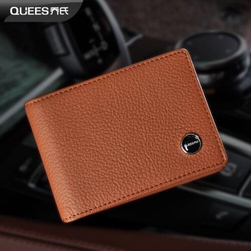QUEES Genuine Leather Car Travel Wallet Storage Bag Organizer for Cards Passport Driving Licence Documents Men Women