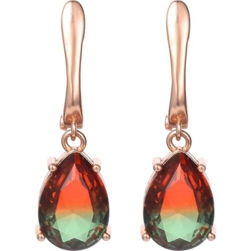 Fashion exquisite S925 colorful two-color drop pear shape geometric jewelry ladies engagement wedding gift earrings