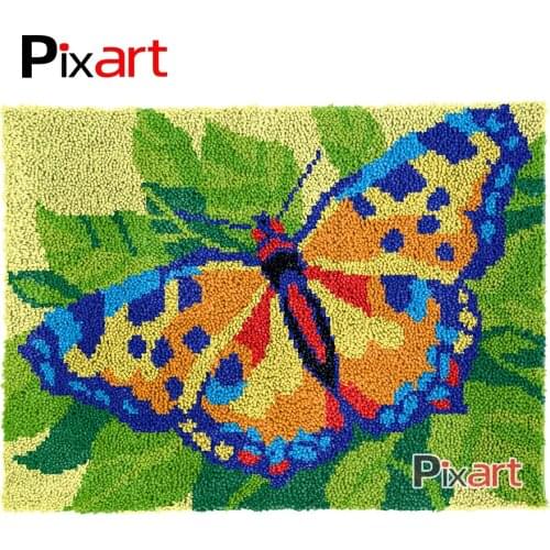 Latch Hook Rug Orange Butterfly Crocheting Tapestry Kits DIY Carpet Rug Chunky Yarn Needlework Knitted Floor Mat Hobby & Crafts