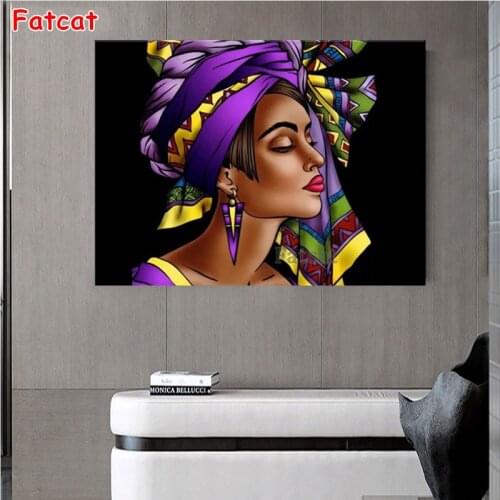 Full Square Round Diy Diamond Painting Scarf African Woman 3d Cross Stitch Embroidery Rhinestone Mosaic Home Decoration PP2253