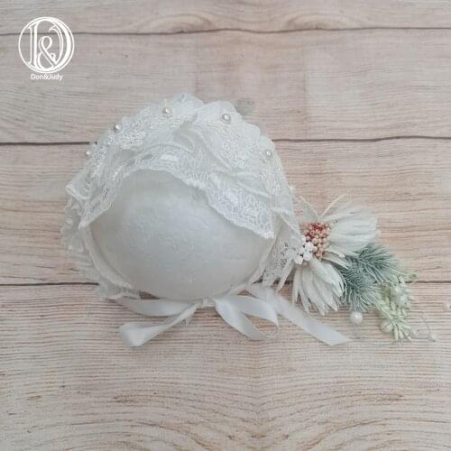 Don&Judy Cute White Newborn Lolita Lace Hats Baby Photo Shoot Lovely Infant Bonnet Caps Photography Props Accessories 2021