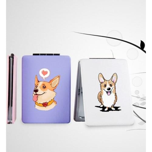 Cartoon Dog Corgi Makeup Mirror with 2 Side for Girl Portable Travel Folding Magnifying Compact Pocket Cosmetic Vanity Mirrors