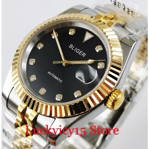 BLIGER New Arrival Dress Gold Coated 39.5mm Mechancial Wristwatch Men 21 Jewels MIYOTA 8215 Sapphire Crystal Jubilee Bracelet