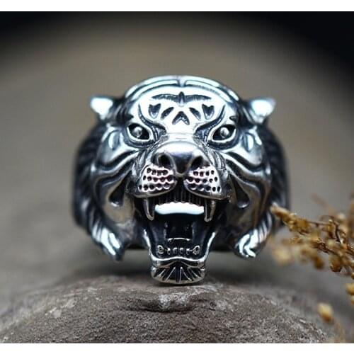 Detailed Gold/Black/Silver Color Tiger Ring Men Stainless Steel Animal Biker Ring Cool Male Gothic Punk Rings Jewelry