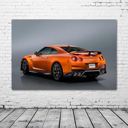 Sportscar Nissan GTR R35 Orange Vehicle Wallpaper Posters and Prints Canvas Wall Art Wooden DIY Framed Paintings For Home Decor