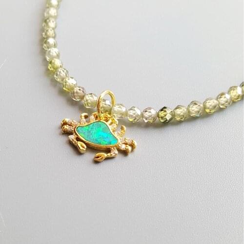 Lii Ji Green Zircon Lab-created Opal Crab Charm Necklace 40cm+5cm Delicate Jewelry For Children or Women