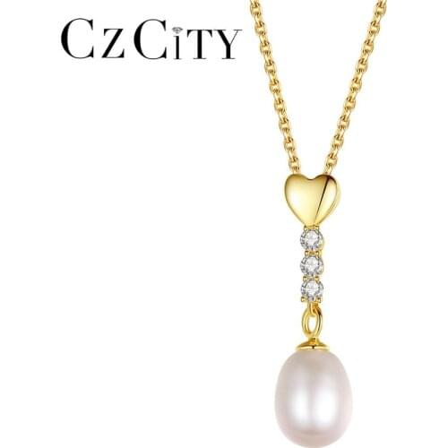 CZCITY Natural Freshwater Pearl Pendant Necklace for Women 100% 925 Sterling Silver Wedding Dating Charming Jewelry FN-0225
