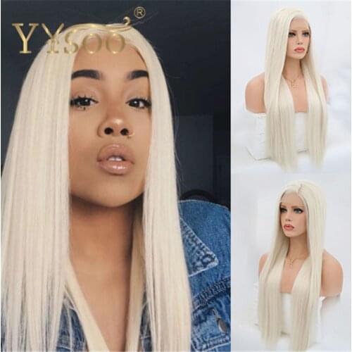 YYsoo 13x4 #60 Synthetic Blonde Lace Front Wigs Glueless Long Straight White Wigs For Women Natural Looking Lace Wig Women Use